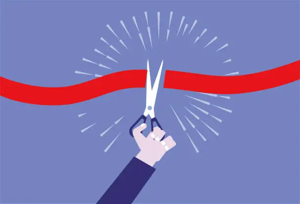 Vector illustration of Commencement, opening ribbon-cutting celebration