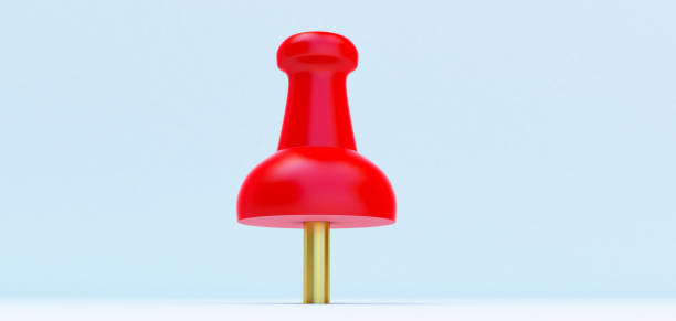 istock 3D render of Red pushpin, Realistic 3d push pins pinned in different angles isolated on white. 1298941848