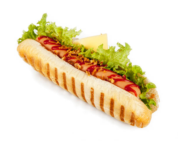 istock A hot dog isolated on a white background. View from another angle in the portfolio. 1298943807