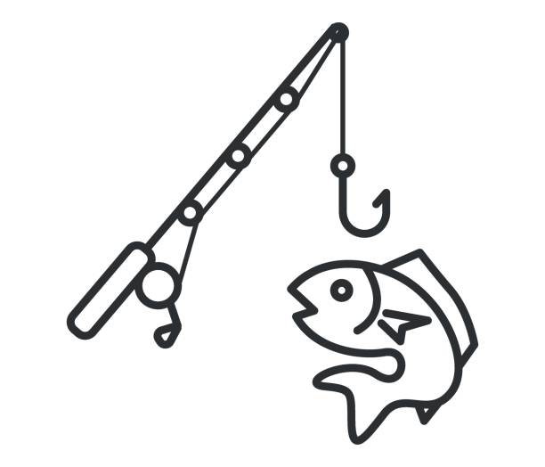 illustrations, cliparts, dessins animés et icônes de concept d’icône de ligne de pêche. symbole plat de vecteur de pêche, signe, dessin de contour. - animal retina