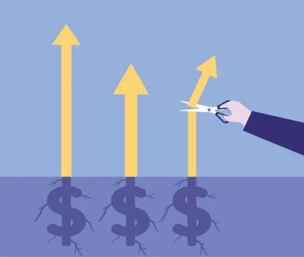 Vector illustration of Cut the rising dollar stock market