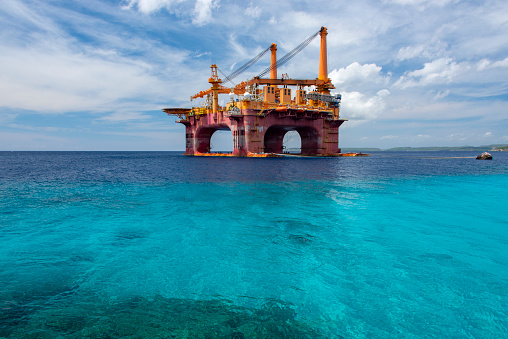 Oil rig in the Caribbean Sea at Boka Sint Michiel, Curacao