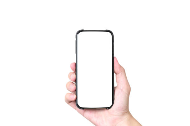 istock Asia man hand holding black smartphone isolated 1298950761