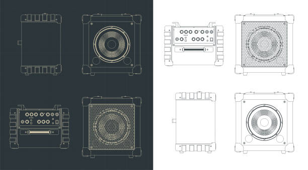 Guitar amplifier blueprints Stylized vector illustration of Guitar combo amplifier drawings amplifier plug stock illustrations