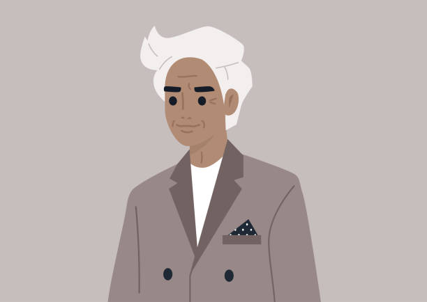 ilustrações, clipart, desenhos animados e ícones de um retrato de um homem sênior elegante vestindo uma roupa clássica, idade e estilo de vida - men latin american and hispanic ethnicity southern european descent mature adult