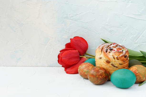 istock Russian Easter kulich paska decorated with painted colorful East 1298954682