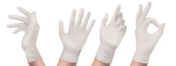 Vector illustration of Nitrile gloves on hand front or side isolated set