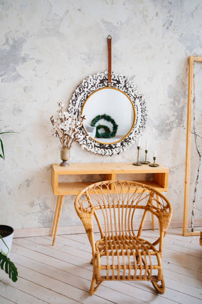 istock Loft interior. braided chair at the make-up table with a mirror 1298956640