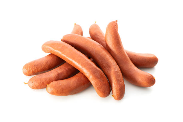 istock Raw meat sausages isolated on white background 1298961426