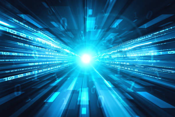 istock Digital data flow on road with motion blur to create vision of fast speed transfer 1298963218