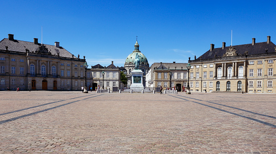 Copenhagen, Denmark - June 27, 2018: View of the royal palce Amalienborg.