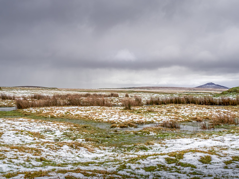 View from Davidstow moor, near Camelford in Cornwall, on Bodmin Moor. Winter landscape with snow.