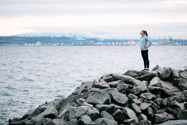 Morning Runner Takes a Break at Waterfront Trail