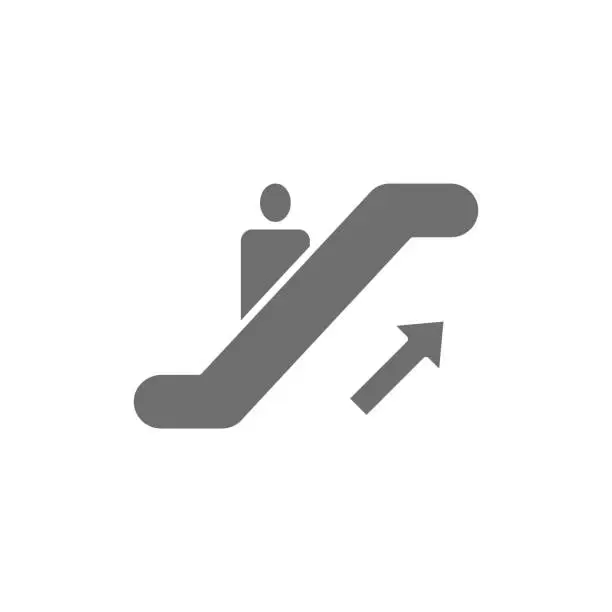 Vector illustration of Escalator up sign grey icon. Isolated on white background