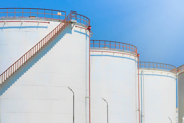 Cylinder oil storage tanks in refinery field