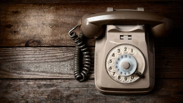 istock Retro disk telephone on a wooden table 16:9 ratio 1298973549