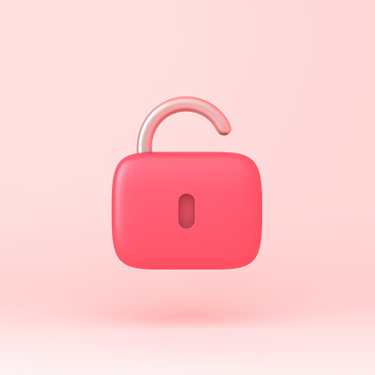 Lock icon simple 3d illustration on pastel abstract background. minimal concept. 3d rendering