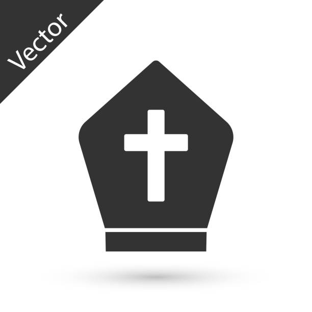 ilustraciones, imágenes clip art, dibujos animados e iconos de stock de icono de sombrero de papa gris aislado en fondo blanco. signo de sombrero cristiano. vector - we have a pope