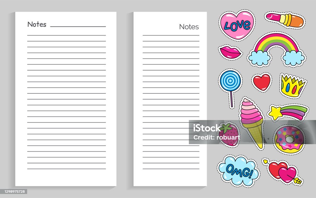 Notes Sticker Library Notebook Pages For Notes And Collection Of Sticker Stock Illustration ...
