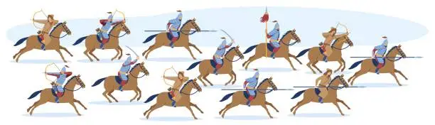Vector illustration of Medieval Asian Mongol or Turkic warrior