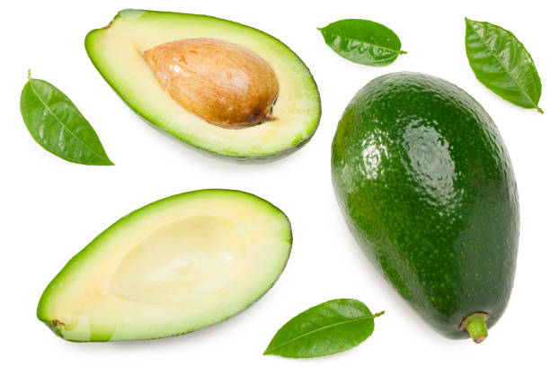 istock fresh avocado with slices isolated on white background. top view. clipping path 1298981192