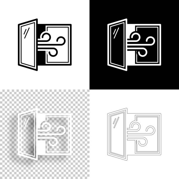 Open window - Airing the room. Icon for design. Blank, white and black backgrounds - Line icon Icon of "Open window - Airing the room" for your own design. Four icons with editable stroke included in the bundle: - One black icon on a white background. - One blank icon on a black background. - One white icon with shadow on a blank background (for easy change background or texture). - One line icon with only a thin black outline (in a line art style). The layers are named to facilitate your customization. Vector Illustration (EPS10, well layered and grouped). Easy to edit, manipulate, resize or colorize. And Jpeg file of different sizes. outhouse interior stock illustrations