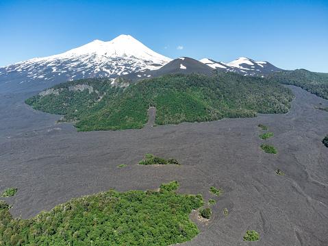 Aerial view of Llaima volcano at Conguillio National Park in La Araucania region, southern Chile