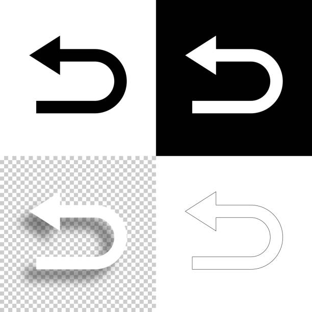 U-turn direction arrow. Icon for design. Blank, white and black backgrounds - Line icon Icon of "U-turn direction arrow" for your own design. Four icons with editable stroke included in the bundle: - One black icon on a white background. - One blank icon on a black background. - One white icon with shadow on a blank background (for easy change background or texture). - One line icon with only a thin black outline (in a line art style). The layers are named to facilitate your customization. Vector Illustration (EPS10, well layered and grouped). Easy to edit, manipulate, resize or colorize. And Jpeg file of different sizes. reverse image stock illustrations