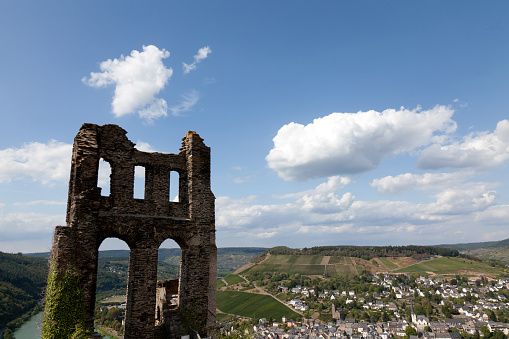 Castle Ruine of Grevenburg. In the Bachground Mosel River and Traben-Traarbach