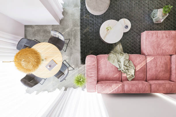 istock Top view of living and dining room setup 1298989495