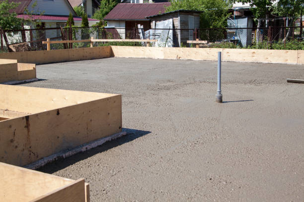 istock concrete slab of foundation with wooden formwork 1298992881