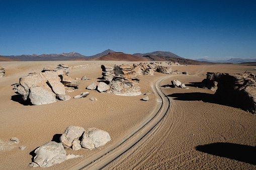 Landscape of El Árbol De Piedra in Altiplano, Bolivia