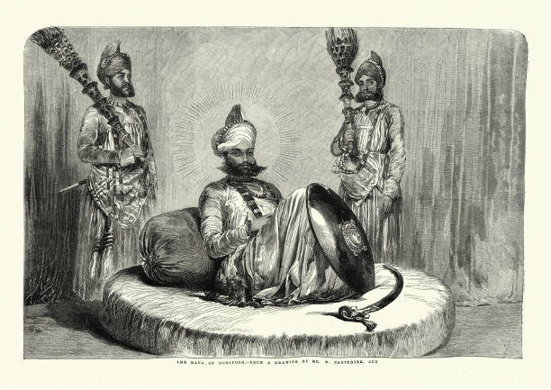 Rana of Oodipoor (Udaipur), 1850s, 19th Century Vintage illustration of Rana of Oodipoor (Udaipur), 1850s, 19th Century maharadja stock illustrations