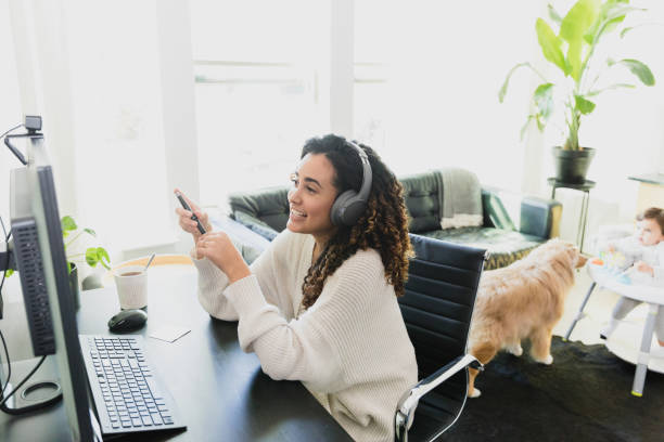 Confident businesswoman working from home