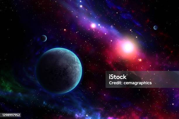 3d Rendered Galaxy Space Scene With Planets Stock Photo - Download Image Now - Outer Space, Planet - Space, Astrology