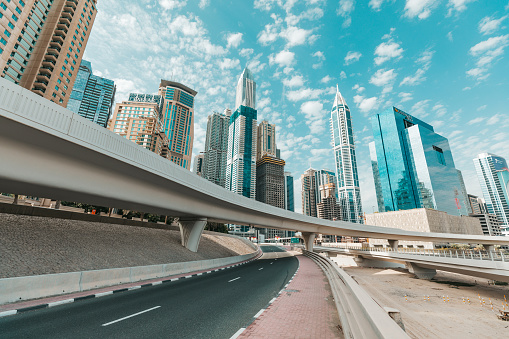 Dubai skyline and architecture modern and fast growth of a business city