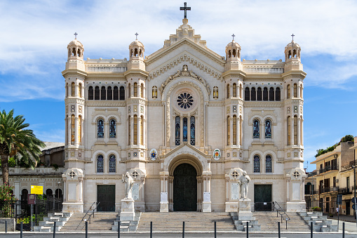 Facade of Reggio Calabria Cathedral built in 1928 in modern eclectic style, Italy