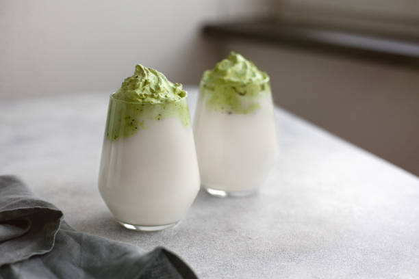 istock Homemade Dalgona matcha latte. A trendy drink from Korea. 1299006538