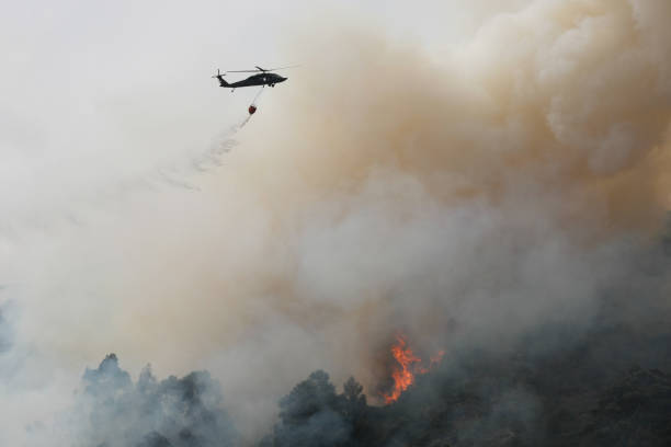istock Fire helicopter extinguishes a fire in the forest 1299011206