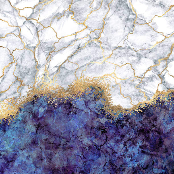 istock abstract background, digital marbling illustration, violet blue and white marble with golden veins, fake painted artificial stone texture, marbled surface 1299014502
