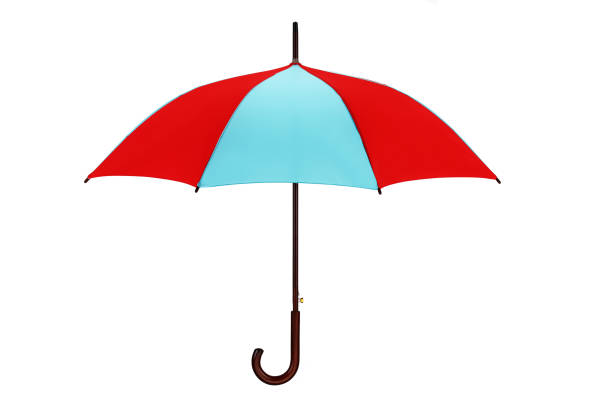 A red and blue umbrella on white with clipping path