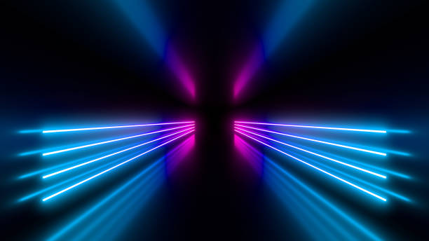 istock Sci Fy neon lamps in a dark tunnel. Reflections on the floor and walls. 3d rendering image. 1299023259
