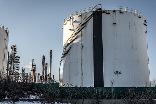 Oil refinery site in Quebec, during a sunny day of winter.