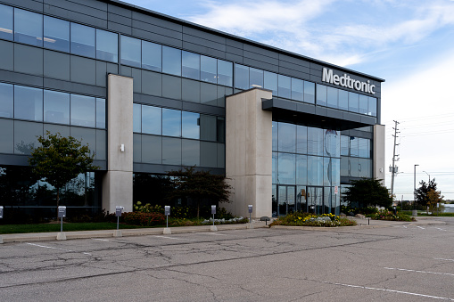 Brampton, Ontario, Canada- October 5, 2019: Medtronic at Canada Headquarters in Brampton, Ontario, Canada.  Medtronic is among the world's largest medical equipment development companies.