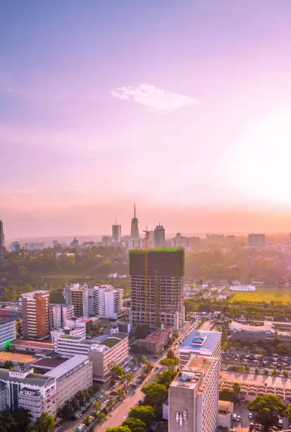 Sun setting behind the beautiful city of Nairobi Kenya