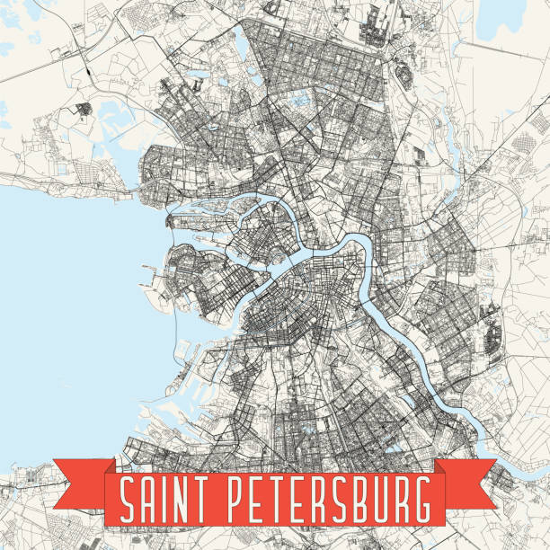 Saint Petersburg, Russia Vector Map Topographic / Road map of St. Petersburg, Russia. Original map data is open data via © OpenStreetMap contributors. All maps are layered and easy to edit. Roads are editable stroke. pushkin st petersburg stock illustrations