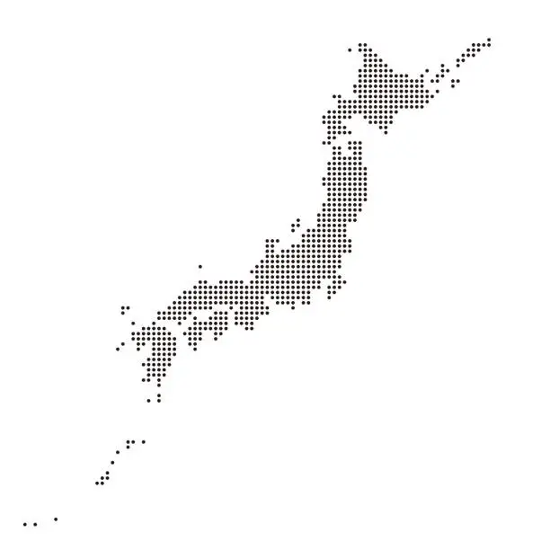 Vector illustration of Map of Japan made of round dots. “black”