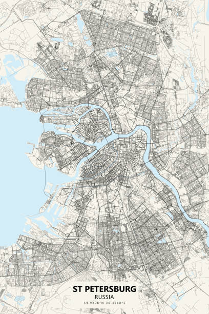 Saint Petersburg, Russia Vector Map Poster Style Topographic / Road map of St. Petersburg, Russia. Original map data is open data via © OpenStreetMap contributors. All maps are layered and easy to edit. Roads are editable stroke. pushkin st petersburg stock illustrations