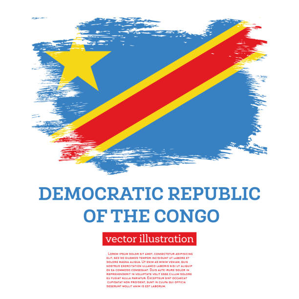 illustrazioni stock, clip art, cartoni animati e icone di tendenza di bandiera della repubblica democratica del congo con pennellate. giorno dell'indipendenza. - congolese flag