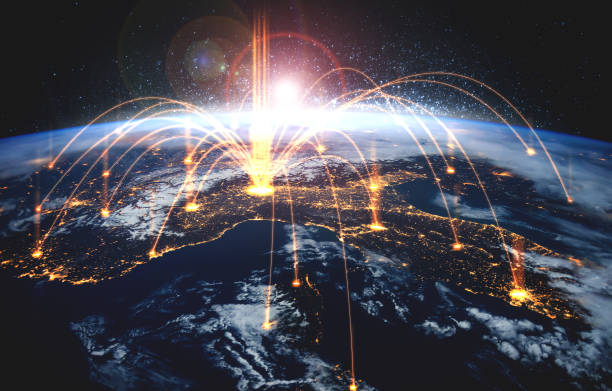 istock Global network connection covering the earth with lines of innovative perception 1299037880